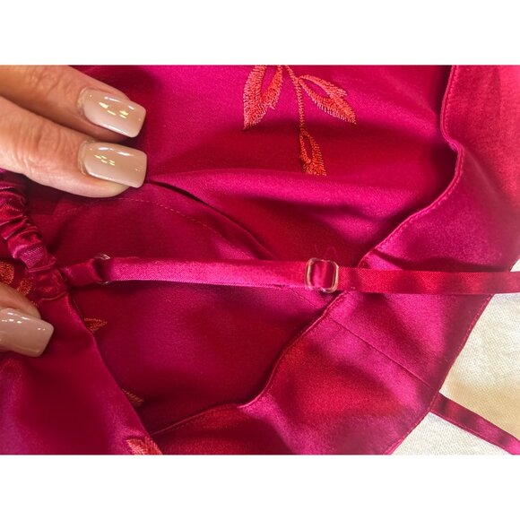 Victorias Secret Y2K Sz L Satin Slip Dress Fuscia Pink w Orange Floral Pattern - Picture 11 of 11